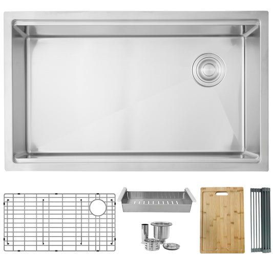 33 L x 19 W-inch Undermount Single Bowl 16G Kitchen Sink Workstation with Accessories Included