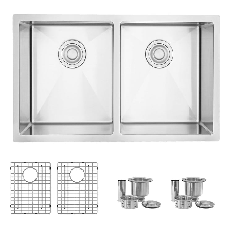 30 L x 18 W-inches Dual Mount Double Bowl 18 Gauge Stainless Steel Kitchen Sink with Grids Strainers