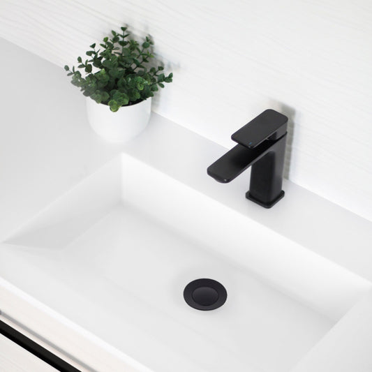 Bathroom Vanity Sink Pop-Up Drain with Overflow in Matte Black