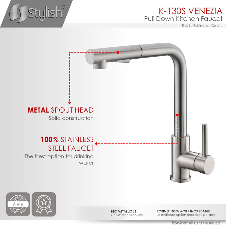 Stylish - Single-Handle Pull-Down Sprayer Kitchen Faucet in Stainless Steel