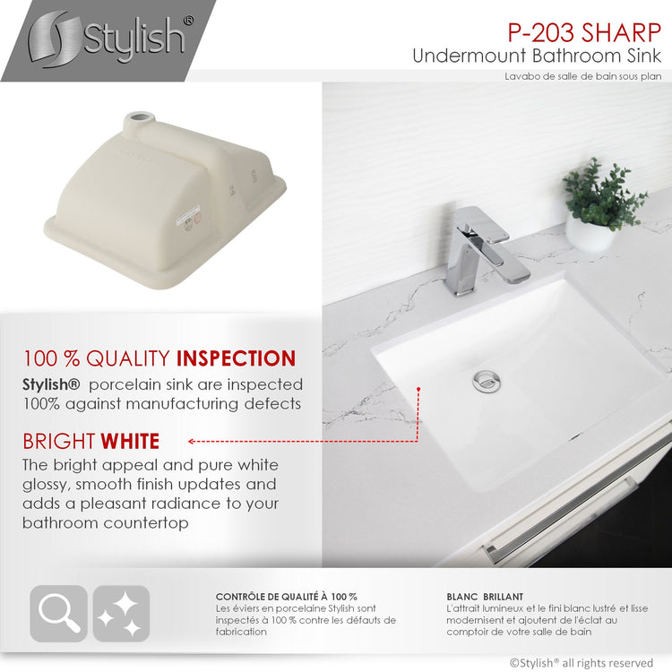 Porcelain Rectangular 21 inch Undermount Bathroom Sink with Overflow