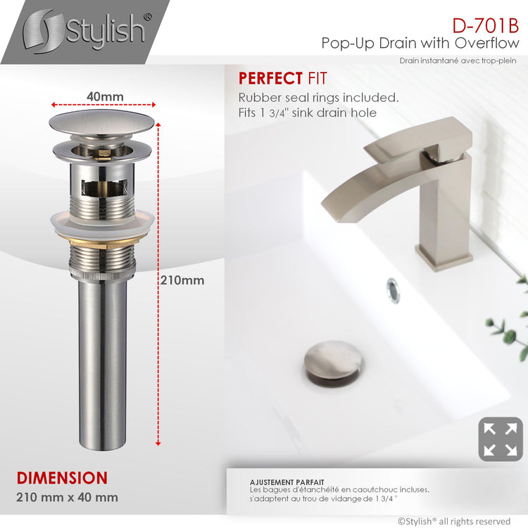 Vessel Sink Pop-Up Drain with Overflow in Brsuhed Nickel Finish